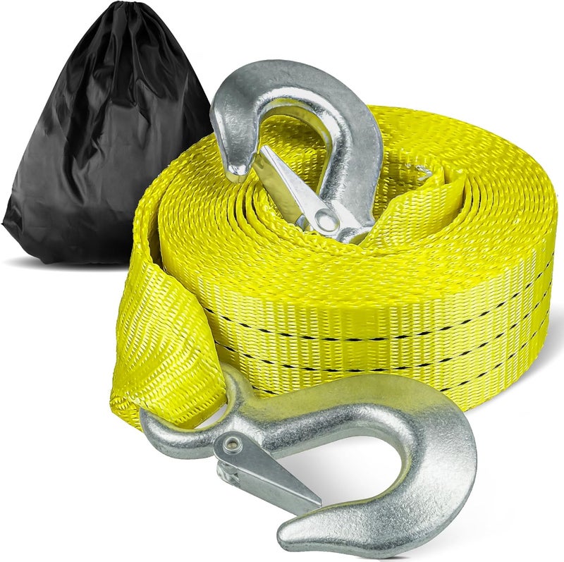 Digank Tow Strap with Hooks 2”x20’ 15,000 LBS, Tow Rope Metal Safety Hooks, Car Heavy Duty Recovery Rope for Trailers, Securing Items, and Farm Cleaning - Image 1